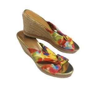 Etienne Aigner Womens 10 Multicolored Espadrilles Wedge Fabric Sandals Open Toe